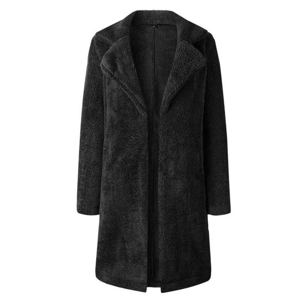 

new women long casual coats fashion soft fluffy fleece outwear female fashion long sleeves loose maxi jackets winter selling, Black