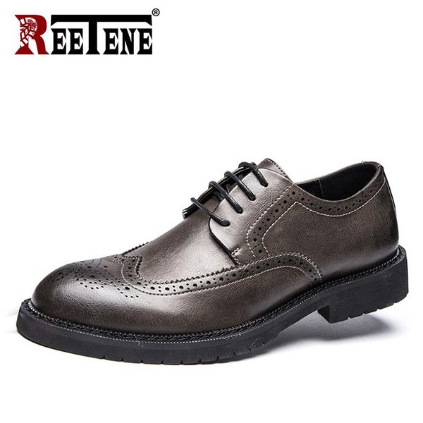 

reetene big size business dress shoes men lace-up office shoes for men men's party leather comfort wedding, Black