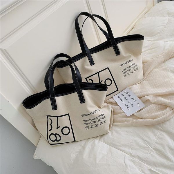 

simple zipper canvas tote bag print letter handmade canvas shopping bag school books trip large capacity women shopping bags