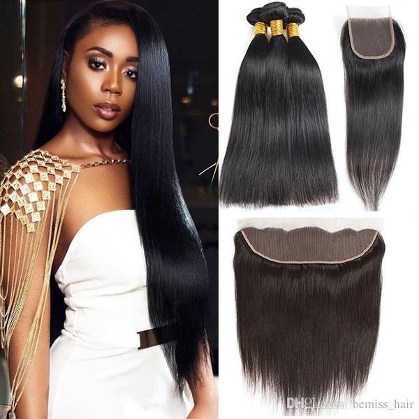 

raw virgin indian straight hair wefts with closure 8a unprocessed brazilian body wave human hair bundles with frontal deep water wave kinky, Black;brown