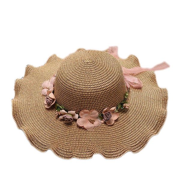 

wide brim hats fashion flower floppy cap women straw hat sun proof beach wavy edge summer, Blue;gray