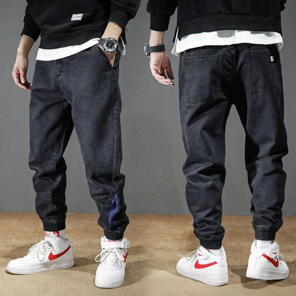 

men's jeans autumn cotton black harem pants loose korean style trendy jogger workwear casual baggy vintage men, Blue