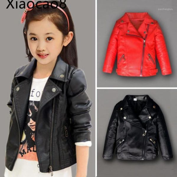 

jackets 2021 autumn winter children's pu leather windbreaker baby gilr fashion outerwear coats red black solid kids clothes1, Blue;gray
