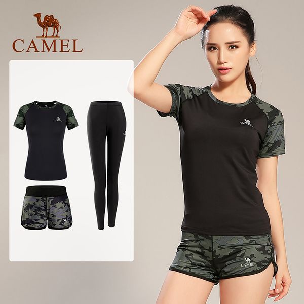 

camel running yoga set jogging women fitness shorts sport t-shirts gym legging pants breathable soft c0123, Gray