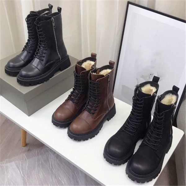 

sheep wool snow boot lace-up short boot splice non-slip platform evelator winter double zipper women's shoes, Black
