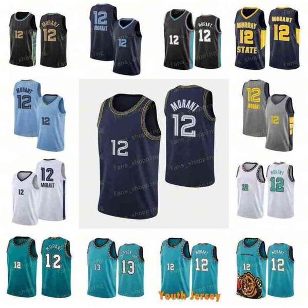 

men ja morant basketball jersey 12 college murray state racers for sport fans old vancouver turquoise green pro black navy blue white grey 7, Black;red