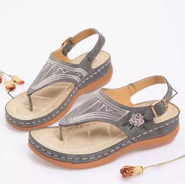 

women summer beach mid heels sandals wedges shoes woman vintage pu leather ethic flowers sandalias mujer sapato feminino #678r, Black