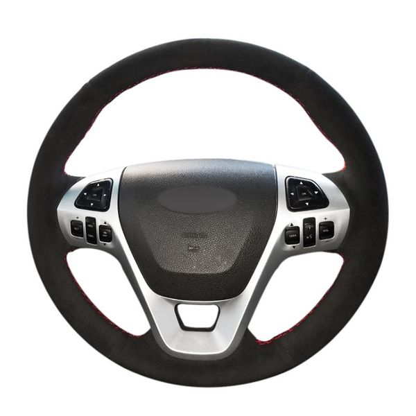 

hand-stitched black suede car steering wheel covers wrap for explorer 2011-2020 taurus 2013-2020 edge 2011-2014 flex 2013