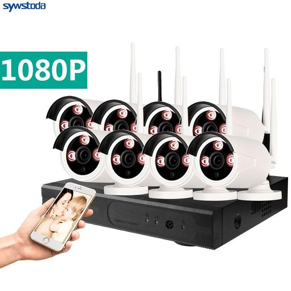 

wireless camera kits 8ch 1080p nvr audio surveillance kit plug and play 8pcs 2mp hd waterproof night vision security cctv system