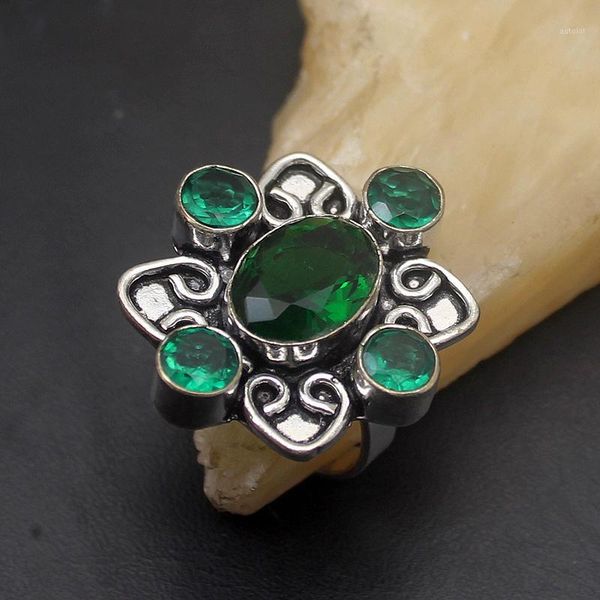 

fashion jewelry vintage round greenz 925 sterling silver new arrival charms band ring size 9 h3431, Golden;silver