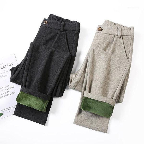 

women's pants & capris women harem 2021 autumn winter high waist plus velvet female casual woolen loose warm long trousers size1, Black;white
