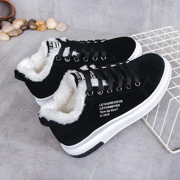 

women's shoes winter women shoes warm fur plush lady casual lace up fashion sneakers zapatillas mujer platform sn, Black