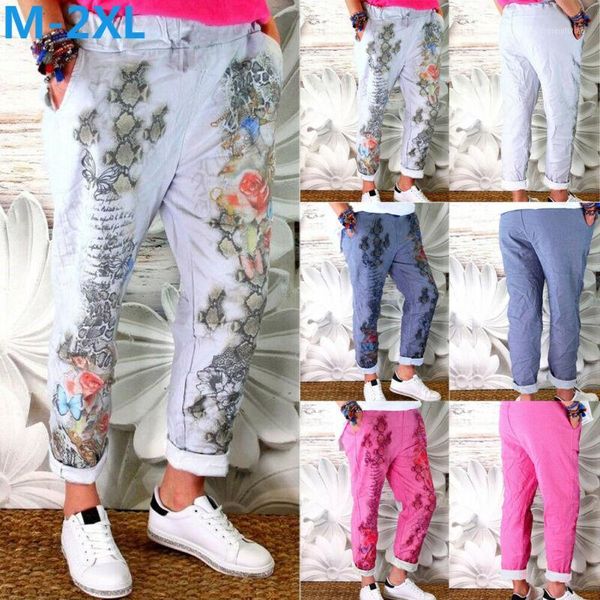 

uk stock elastic waist women casual skinny pencil pants leggings stretch floral harem casual long pants loose trousers -2xl1, White;red