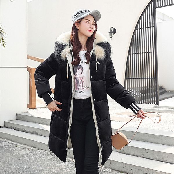 

2021 newvelvet arrival winter jacket women warm thicken snow wear female hooded with fur ladies long coat vdl1, Black