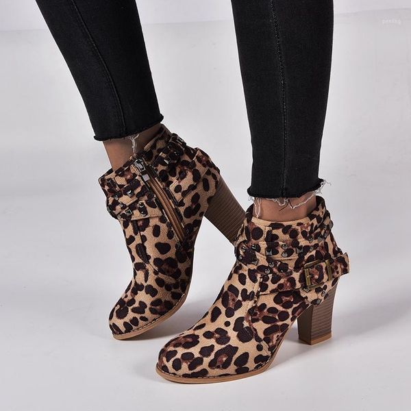 

vogue women boots middle heel female leopard boots elastic band fashion round toe ankle all match comfortable big size1, Black