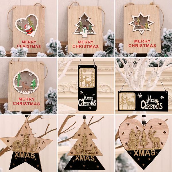

wooden decorations for home christmas ornaments santa claus xmas tree pendat navidad 2020 happy new year 2021