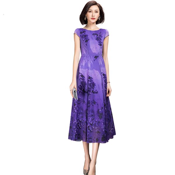 

summer new short sleeve purple long midi line chiffon woman on42, Black;gray