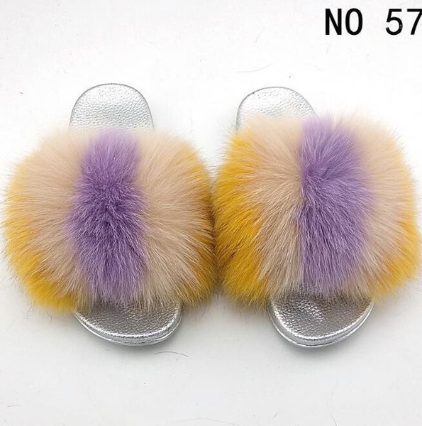 

slippers 2021 real fur slides indoor flip flops casual shoes women raccoon sandals vogue plush shoes1, Black