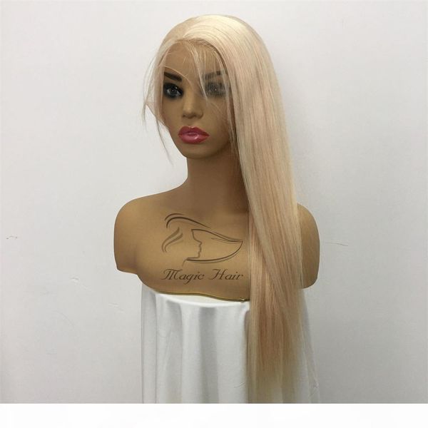 

full lace human hair wigs brazilian light blonde human hair color 60# straight thick glueless lace front wigs with baby hair, Black;brown