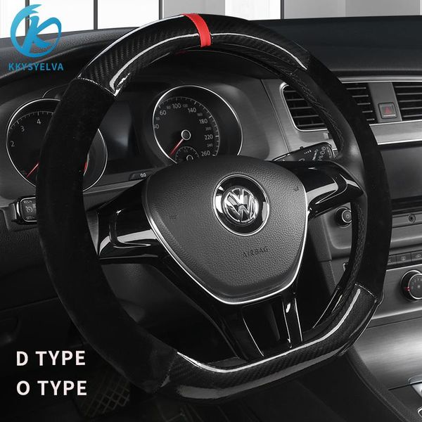 

kkysyelva d o type steering-wheel black auto car steering wheel cover leather+carbon fiber 38cm wheel cover interior accessories