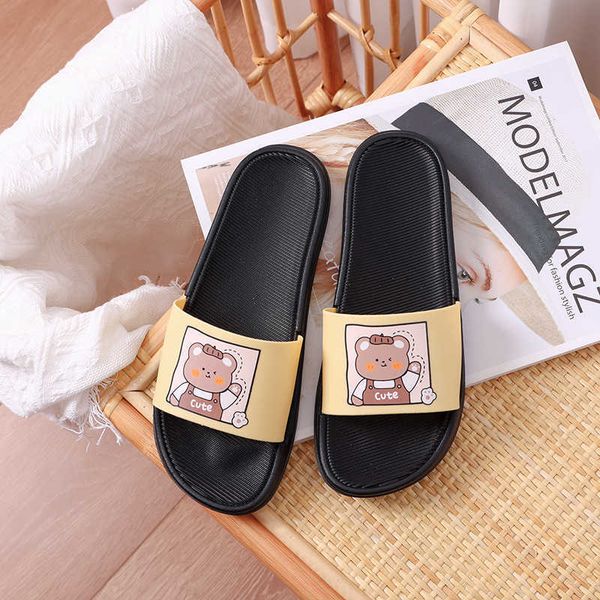 

straight cartoon couple female xia cute wear non slip soft bottom bathroom shower slippers, Black