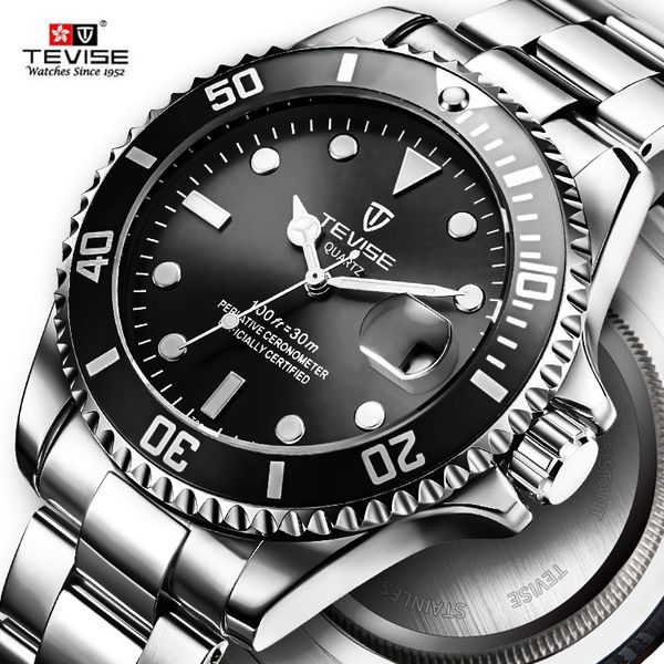 

tevise fashion men quartz watch calendar waterproof business watches stainless steel mens watches relojo mascuino, Slivery;brown