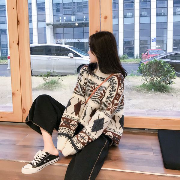 

women's 2021 sweater fall and winter new lazy retro wind students loose joker foreign-style jacket iwfz, White;black