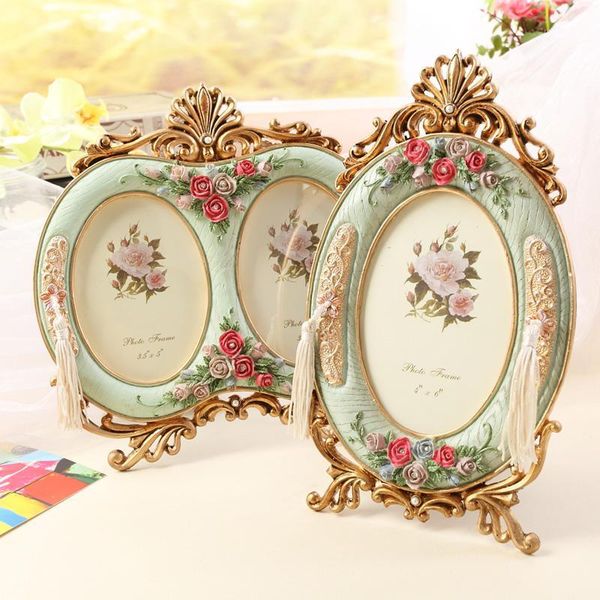 

idyllic vintage p frame living room table setting european creative tassel rose decoration green combined picture frame1