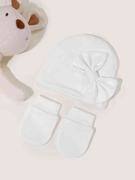 

baby bow decor beanie & gloves she02, Yellow