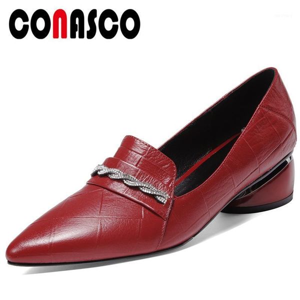 

conasco women cow leather casual wedding shoes rhinestone cross-tied metal round heel spring new arrival concise shoes woman1, Black