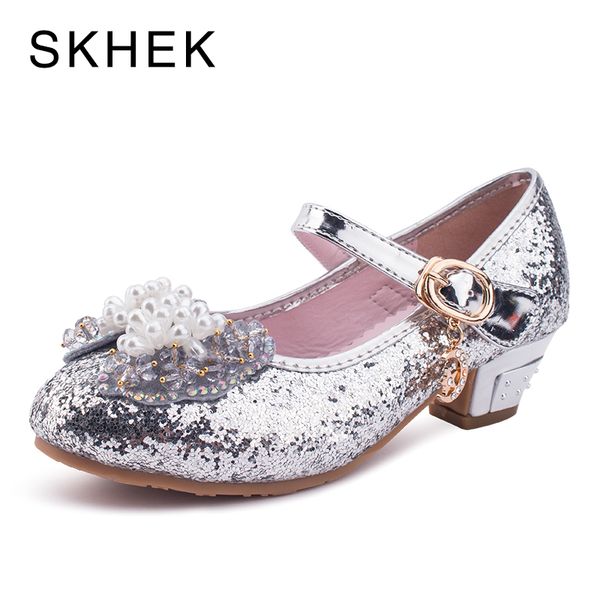 

skhek children spring summer princess latin girl soft-soled dance shoes small high-heel pink silver gold blue, Black
