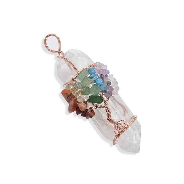 

crystals healing stones necklace pendant hexagonal large stone 7 chakra, Silver