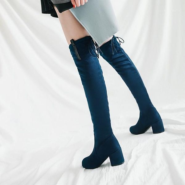 

boots oversized fashion of high-heeled women's with tie after knee-length barrel and 100-set jacket1, Black