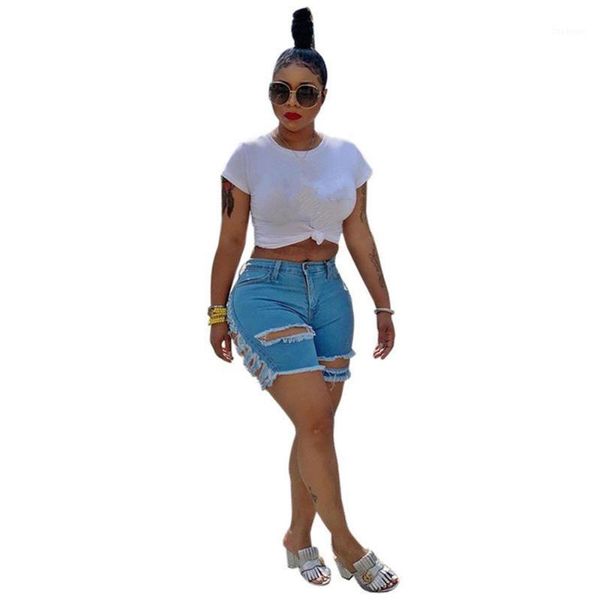 

ripped denim biker shorts woman summer outfits 2020 high waist hollow out casual party plus size boyfriend jean shorts1, Blue