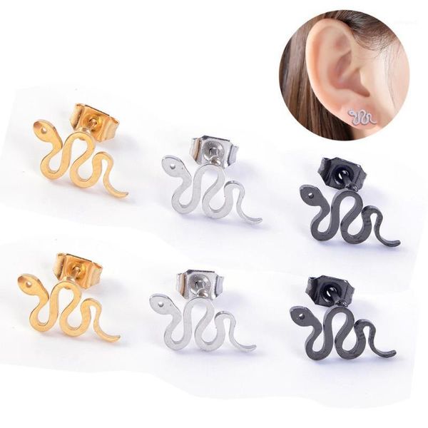 

stud 1pair punk metal small snake animal earrings for women simple stainless steel earring party fashion jewelry e3211, Golden;silver