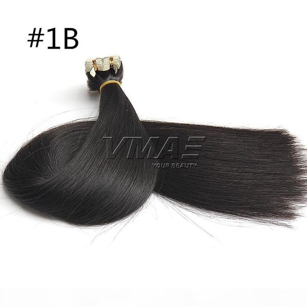 

tape in human hair extensions 2.5g piece 40pieces pack #1b original natural raw virgin brazilian skin wefts hair extensions, Black