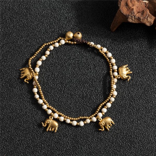 

amourjoux handmade two layers elephant charm leg anklets for women white beaded chain ankle bracelet anklet foot jewelry t200901, Red;blue
