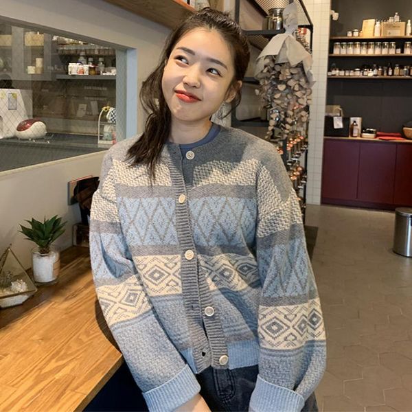 

superaen all match slim striped print single breasted cardigan sweaters for women1, White