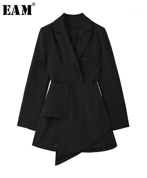 

casual dresses [eam] women black irregular split joint button dress lapel long sleeve loose fit fashion tide spring autumn 2021 1y7871, Black;gray