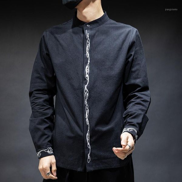 

tradictional chinese clothing for men cotton linen long sleeve casual mandarin collar shirts tang suit style 1, Red