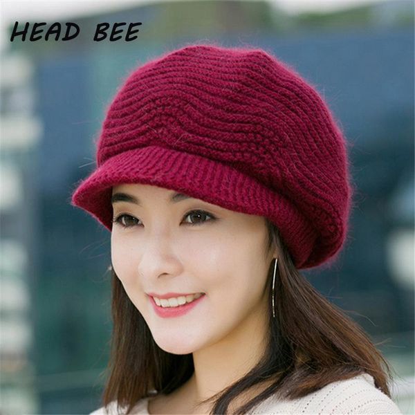 

head bee] brand beanies hat winter hats for women knitted hat ladies 2020 skullies caps bonnet femme cotton warm, Blue;gray