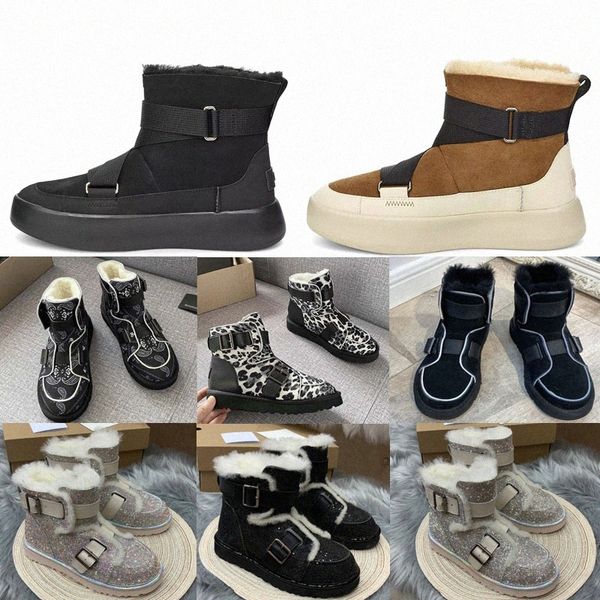 

2021 australia mini women uggs ugg buckle motorccle boot girls bailey bow australian winter fur snow short locomot i5wz#, Black