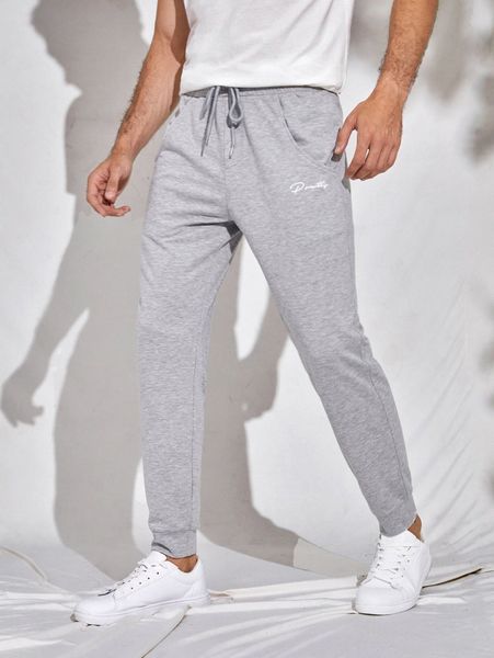 

men drawstring waist letter graphic joggers 20lz#, Black