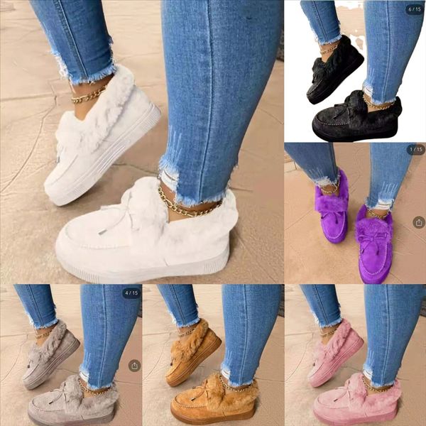 

mq5a9 lovely bowtie soft women plus velvet home slippers mop indoor bedroom house winter bottom cotton warm shoes for snow boots cotton, Black