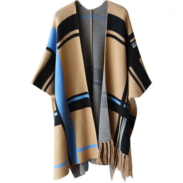 

women's knits & tees lugentolo women sweater cardigan autumn fashion plaid temperament tassel wrap swing batwing sleeve 2 color1, White