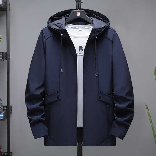 

2021 new autumn and winter casual windbreaker men's jacket mid-length hooded men's simple black windproof jacket, Black;brown
