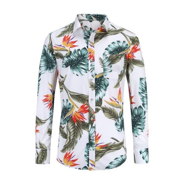 

men's casual shirts fashion men shirt slim fit flower print cotton long-sleeved male floral clothing social masculina s-3xl, White;black