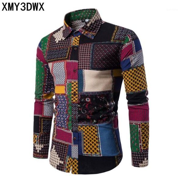 

2018 spring men's shirt floral printing long sleeve shirts men clothes flowers printed shirts vintage linen casual male shirt1, White;black