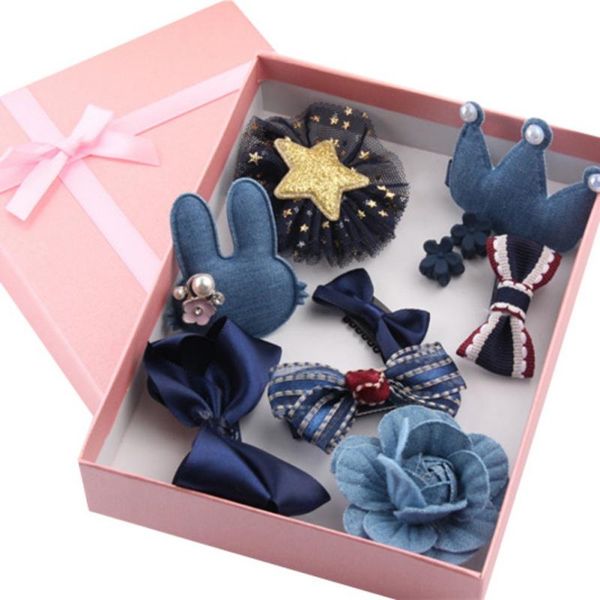 

1set hair clip set cute hair accessories girl headwear bow flower animal hairpins band cartoon elastic headdress gift, Slivery;white