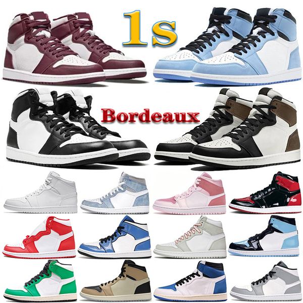

mens 1 high og basketball shoes 1s bordeaux university blue dark mocha patent bred shadow unc twist seafoam white men women sneakers